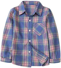 Load image into Gallery viewer, Betusline Girls' Button Down Casual Long-Sleeve Cotton Plaid Flannel Shirts for Kids Girls, Flannel#Purple + Pink, 3-4T = Tag 110