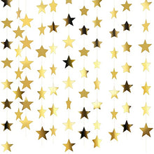 Load image into Gallery viewer, 130 Feet Glitter Star Paper Garland Banner Hanging Decoration for Graduation Class of 2022 Congrats Grad Wedding Birthday Festival Party Decoration (Gold)