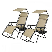Load image into Gallery viewer, 2 PCS Zero Gravity Chair Lounge Patio Chairs with Canopy Cup Holder