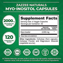 Load image into Gallery viewer, Zazzee Myo-Inositol 120 Vegan Capsules, 2000 mg per Serving, 100% Pure, Premium Grade, Vegan, Non-GMO and All-Natural