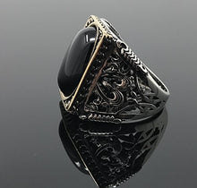 Load image into Gallery viewer, KAR 925K Stamped Sterling Silver Black Onyx Large Men's Ring I1O Gift for Him (12.25)