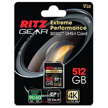 Load image into Gallery viewer, RITZ GEAR Extreme Performance High Speed UHS-I SDXC 512GB SD Card 90/60 MB/S U3 A1 Class-10 V30 Memory Card, for SD Devices That can Capture Full HD, 3D, and 4K Video as Well as raw Photography