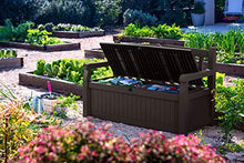 Load image into Gallery viewer, Keter Solana 70 Gallon Storage Bench Deck Box for Patio Furniture, Front Porch Decor and Outdoor Seating – Perfect to Store Garden Tools and Pool Toys, Brown