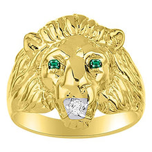 Load image into Gallery viewer, Amazing Conversation Starter Genuine Natural Diamond & Gorgeous Green Emerald Lion Head Ring in 14K Yellow Gold