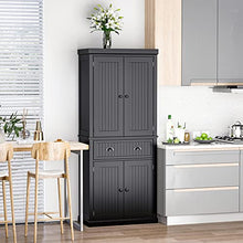 Load image into Gallery viewer, HOMCOM 72" Traditional Freestanding Kitchen Pantry Cabinet Cupboard with Doors and 3 Adjustable Shelves, Black