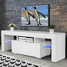 Load image into Gallery viewer, Bonnlo White TV Stand with LED Light Modern 51 Inch TV Stand TV Cabinet with Storage, Drawer and Shelves for Living Room Bedroom Furniture