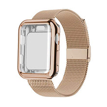 Load image into Gallery viewer, YC YANCH Band Compatible with Apple Watch 38mm with Case, Stainless Steel Mesh Loop Band with Apple Watch Screen Protector Compatible with iWatch Series 1/2/3/4/5/6, SE (38mm Light Gold)
