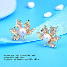 Load image into Gallery viewer, Jewever 925 Sterling Silver Gold Plated Pearl Phoenix Tree Ear Studs Leaf Earrings for Women Jewelry Gift