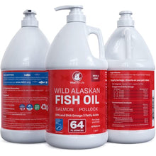 Load image into Gallery viewer, Fish Oil for Dogs, Salmon, Pollock, Omega 3 EPA DHA Liquid Food Supplement for Pets, All Natural, Supports Healthy Skin Coat & Joints, Natural Allergy & Inflammation Defense, 64 oz