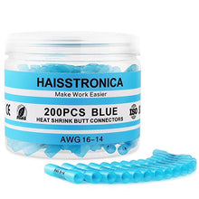 Load image into Gallery viewer, haisstronica 200PCS 16-14 Awg Blue Heat Shrink Butt Connectors-Tinned Red Copper 0.8mm-Marine Grade Insulated Crimp Wire Connectors-Waterproof Electrical Connectors-Butt Splice for Marine,Boat,Stereo