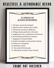 Load image into Gallery viewer, "12 Things To Always Remember"- Inspirational Wall Art- 8 x 10" Print Wall Decor-Ready to Frame. Modern Typographic Print for Home-Office-School Decor. Great Positive Thinking Reminders!