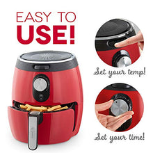 Load image into Gallery viewer, DASH DMAF355GBRD02 Deluxe Electric Air Fryer + Oven Cooker with Temperature Control, Non Stick Fry Basket, Recipe Guide + Auto Shut off Feature, 3qt, Red