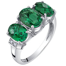 Load image into Gallery viewer, 14K White Gold Created Emerald and Diamond Three Stone Triune Ring 2 Carats Size 6