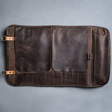 Load image into Gallery viewer, Leather knife roll Chefs roll by Kruk Garage Gifts for chef's Leather knife bag Knives storage Christmas gift Tool roll FREE PERSONALIZATION