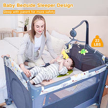 Load image into Gallery viewer, SKIH 5 in 1 Baby Bedside Sleeper, Baby Bassinet, Bedside Cribs with Toys & Music Box, Mattress, Foldable Baby Playard, Portable Travel Crib for Girl Boy Infant Newborn (Grey)