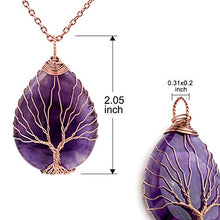 Load image into Gallery viewer, Top Plaza Wire Wrapped Tree of Life Natural Gemstone Teardrop Pendant Necklace Healing Crystal Chakra Jewelry for Women - Amethyst+Rose Quartz+Synthetic Opalite