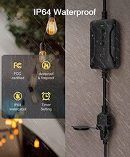Load image into Gallery viewer, Outdoor Smart Dimmer Plug, WiFi Outlet Works with Alexa Google Assistant, Timer Schedule, Remote Control Outlet Work with Dimmable String Lights, IP64 Weatherproof, No Hub Required, Max Power 300W