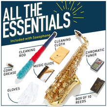 Load image into Gallery viewer, Mendini By Cecilio Eb Alto Saxophone - Case, Tuner, Mouthpiece, 10 Reeds, Pocketbook - Black & NickelE Flat Musical Instruments