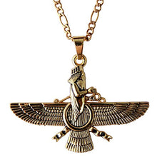 Load image into Gallery viewer, Asoodehdelan Large Gold Pt Farvahar Necklace Iranian Persian Art Iran Farohar Zoroastrian Faravahar Gift (18" Chain)