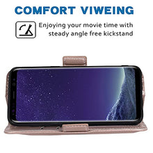 Load image into Gallery viewer, Asuwish Compatible with Samsung Galaxy J1 2016/Amp 2/Express 3/Luna Wallet Case Wrist Strap Lanyard Leather Flip Cover Card Holder Stand Cell Accessories Phone Cases for Glaxay Amp2 SM-J120A Rose gold