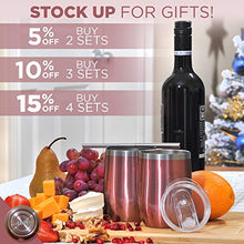 Load image into Gallery viewer, Carpe 12 oz Stemless Insulated Wine Glass Tumbler with Sliding Lid and Straw, Spill Proof Stainless Steel Double-Wall Wine Tumbler Cups for Champaign, Cocktail, Coffee, Drinks, Set of 2 (Rose Gold)