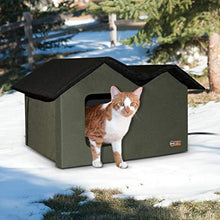 Load image into Gallery viewer, K&H Pet Products Outdoor Heated Kitty House Extra-Wide Olive/Black 26.5" x 15.5" x 21.5" 20W