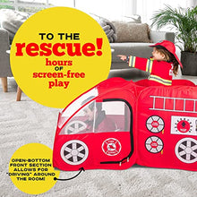 Load image into Gallery viewer, Fire Truck Tent with Sound Button for Kids Toddlers Boys & Girls - Red Fire Engine Pop Up Pretend Playhouse Indoors & Outdoors - Quick Set Up Weather Proof Fabric Foldable & Spacious β Great Gift Idea