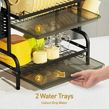 Load image into Gallery viewer, Dish Drying Rack, Swedecor 2 Tier Rust-Resistant Dish Rack Small Dishes Drainer with Drain Board Tray, Glass Holder and Utensil Holder for Kitchen Counter, Black