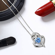 Load image into Gallery viewer, Cuoka Sterling S925 Silver Blue Love Heart with Owl Pendant Necklaces for Mom Jewelry Women Necklace