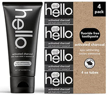 Load image into Gallery viewer, hello Activated Charcoal Epic Teeth Whitening Fluoride Free Toothpaste, Fresh Mint and Coconut Oil, Vegan, SLS Free, Gluten Free and Peroxide Free, 4 Oz, Pack of 4