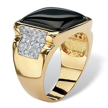 Load image into Gallery viewer, Palm Beach Jewelry Men's 14K Yellow Gold Plated Natural Black Onyx and Round Cubic Zirconia Cabochon Ring Size 11