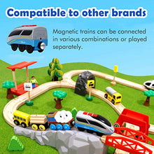 Load image into Gallery viewer, Battery Operated Action Locomotive Train & 10 Pcs Wooden Train Track & 2 Smart Action Tunnels - 13 Piece Train Toy with Accessories and Wooden Tracks