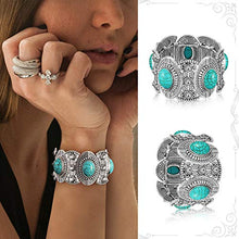 Load image into Gallery viewer, Hicarer 3 Pieces Bohemian Turquoise Set Turquoise Pendant Necklace, Vintage Turquoise Dangle Earrings, Stretchable Turquoise Bracelet for Women Statement Boho Jewelry Set