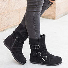 Load image into Gallery viewer, Women's Winter Snow Boots Zipper Buckles Strap Warm Ankle Mid Flat Boot (Black, 8)