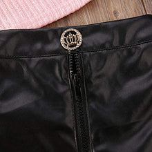 Load image into Gallery viewer, Kids Baby Girls Outfits Off Shoulder Sweater Tops+PU Leather Mini Skirt 2PCS Set Winter Clothes(Pink+Black, 18Months-2 T)