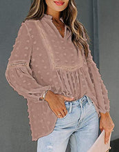 Load image into Gallery viewer, Biucly Womens Spring Summer Boho Tops Lantern Long Sleeve V Neck Pom Pom Shirts Casual Flowy Chiffon Blouses for Women Fashion 2022,US 16-18(XL),Pink
