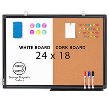 Load image into Gallery viewer, Combination White Board & Bulletin Cork Board 24 x 18 Whiteboard Magnetic, Combo Dry Erase Board with Black Aluminum Frame Hanging Message Board Wall Mounted for Homeschooling, Office, Classroom