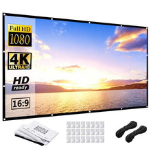 Load image into Gallery viewer, Projector Screen 120 inch, P-JING Projection Movies Screen 16:9 HD Foldable Anti-Crease Portable for Home Theater Outdoor Indoor Support Double Sided