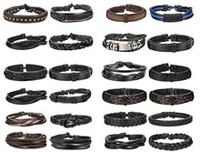 Load image into Gallery viewer, Finrezio 24 PCS Black Braided Leather Bracelets Set for Men Wrap Cuff Bracelet Adjustable