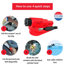 Load image into Gallery viewer, Resqme Family Pack of 3 with accessories, The Original Emergency Keychain Car Escape Tool, 2-in-1 Seatbelt Cutter and Window Breaker, Made in USA, Blue, Orange, Yellow