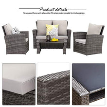 Load image into Gallery viewer, Wisteria Lane 4 Piece Outdoor Patio Furniture Sets, Wicker Conversation Set for Porch Deck, Gray Rattan Sofa Chair with Cushion