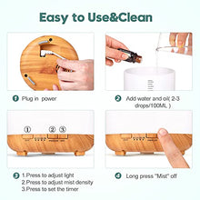 Load image into Gallery viewer, Diffuser with Essential Oils Included, 500ml Aromatherapy Diffuser with Oils Set 6x10mL, Aroma Diffuser with Oils Included Remote Control 14 Led Lights 4 Timers for Office Room Bedroom