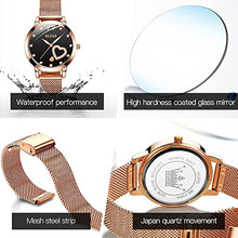 Load image into Gallery viewer, OLEVS Watch for Women Gifts Set Rose Gold and Eiffel Tower Bracelet Set Minimalist Slim Casual Dress Analog Quartz Wrist Watches for Lady Waterproof with Heart Love Shape Diamonds Black Dial Two Tone
