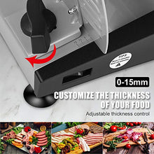 Load image into Gallery viewer, Meat Slicers Electric, Food Deli Slicers with Two 7.5” Serrated Stainless Steel Blade Upgrade Precisely Cuts Meat, Cheese, Bread, Fruit & Veggies, Adjustable Thickness Dial, Non-Slip Feet (2 Blade)