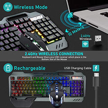 Load image into Gallery viewer, Wireless Gaming Keyboard and Mouse with Rainbow LED 16RGB Backlit Rechargeable 4800mAh Battery Metal Panel Mechanical Ergonomic Feel Waterproof Dustproof 7 Color Mute Mice for Laptop PC Gamer(Black)