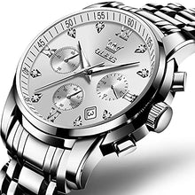 Load image into Gallery viewer, Men Watches with Date Bussiness Watches for Male Luminous Quartz Mens Watches Waterproof with Stainless Steel Strap Stopwatch Timing Function