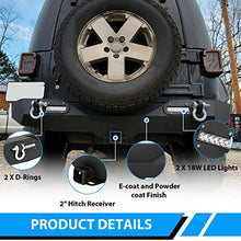 Load image into Gallery viewer, Rear Bumper Compatible with 2007-2018 Jeep Wrangler JK & Unlimited Rock Crawler Bumper w/2" Hitch Receiver, D-Ring, LED Lights (Textured Black)