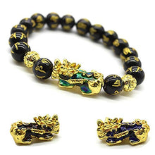 Load image into Gallery viewer, Feng Shui 10mm Hand Carved Mantra Bead Bracelet with Golden Coins Bead and Color Changed Pi Xiu/Pi Yao Attract Wealth and Good Luck