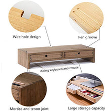 Load image into Gallery viewer, Kirigen Wood Monitor Stand with 2 Drawers - Computer Arm Riser Desk Storage Organizer,Speaker TV Laptop Printer Stand with Pen Slot and Cable Management,Dark Brown Desktop Shelf for Office DBR-2PMJ