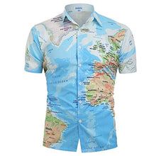 Load image into Gallery viewer, Cool1980s Mens World Map Print Stylish Button Down Short Sleeve Shirt & Printing Shirt Top Blouse (Blue, XXL)